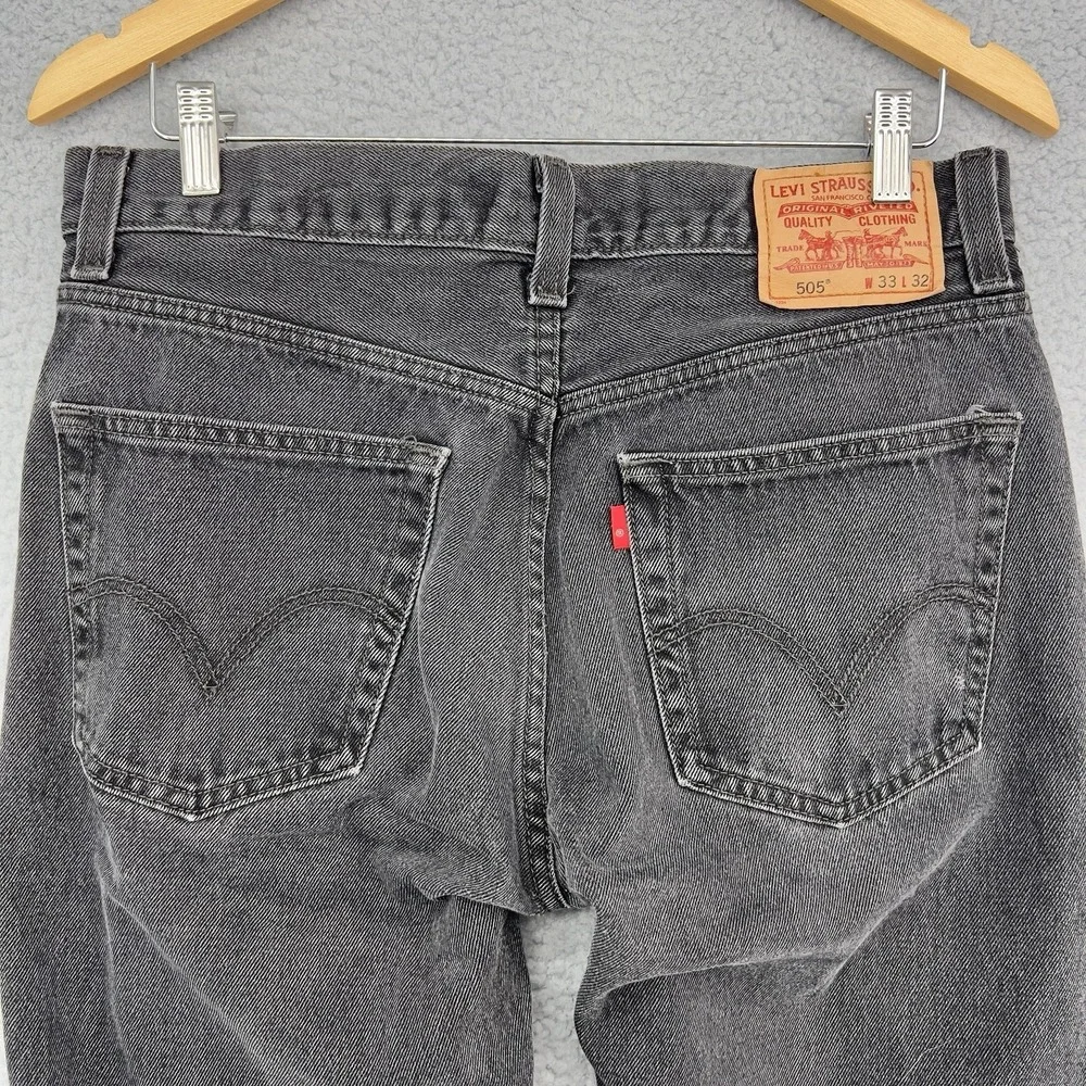 Levi's 505 Regular Fit Jeans Mens 33x32 Black Gray Denim Straight Leg Button Fly